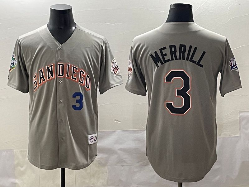Men 2025 San Diego Padres #3 Merrill Grey Throwback Game Nike MLB Jersey style 7->san diego padres->MLB Jersey